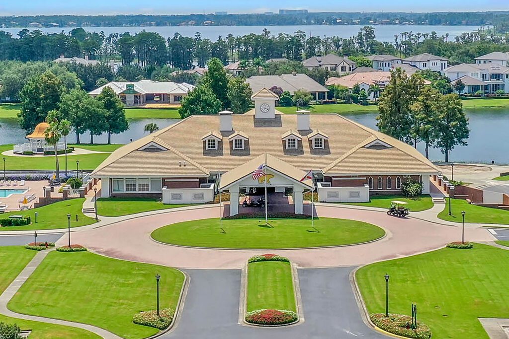 homes for sale in Keenes Pointe Windermere FL aerial view of Golden Bear Club clubhouse