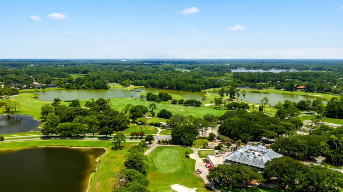 Timacuan Golf and Country Club Lake Mary FL aerial view of clubhouse and lakes