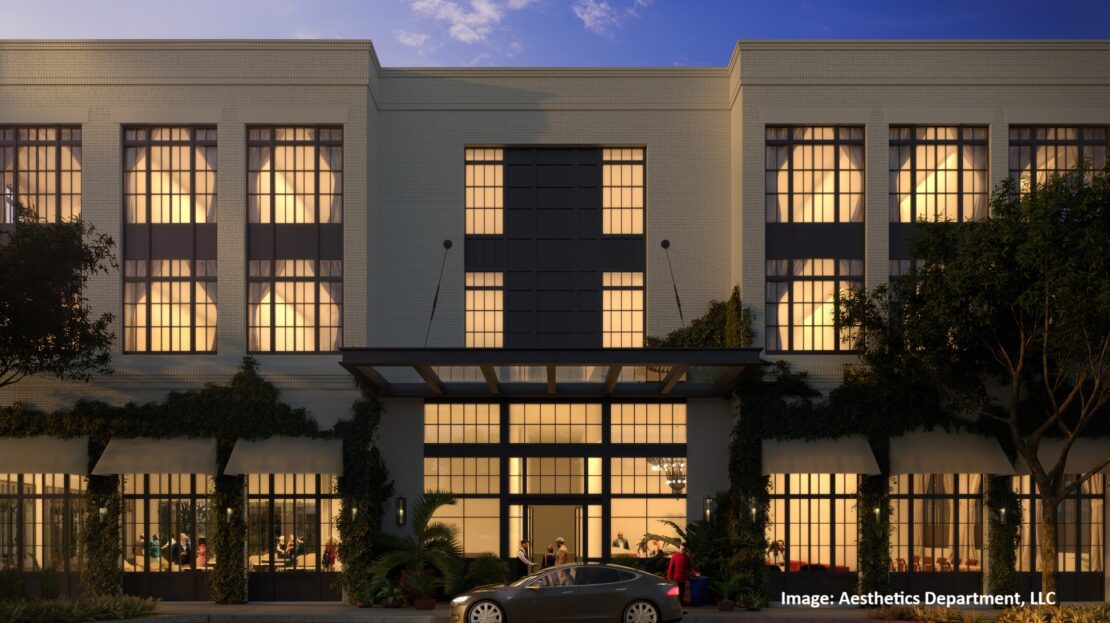 Rendering of the Winter Garden boutique hotel entrance on North Highland Avenue