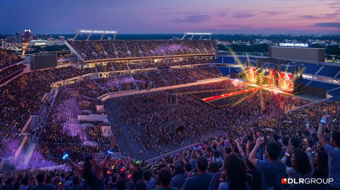 Rendering of a concert event at the renovated Camping World Stadium at night
