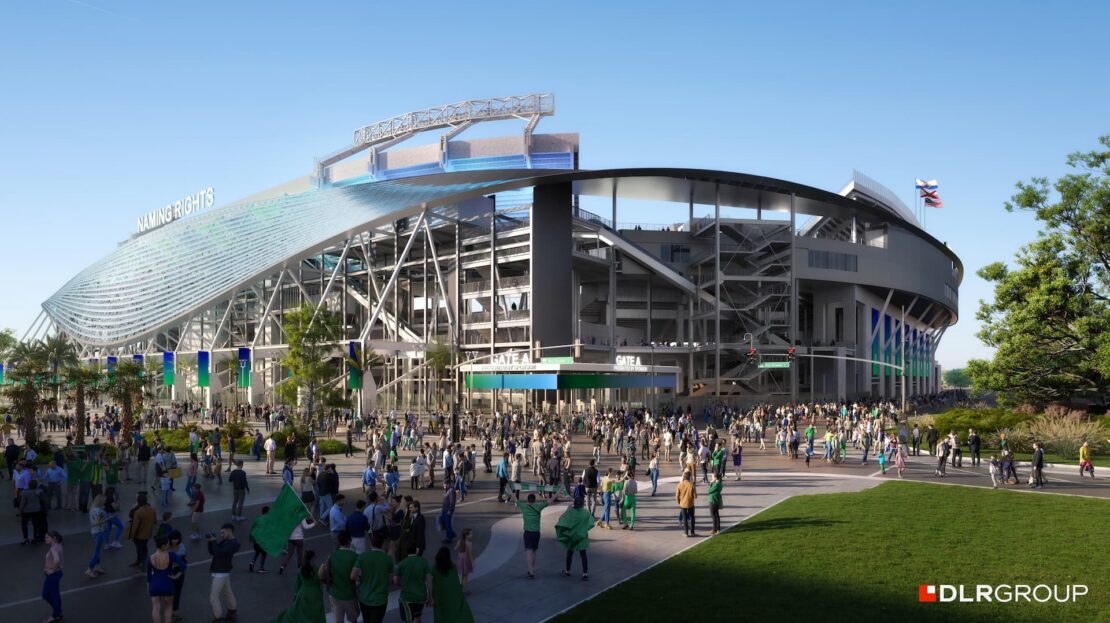 Rendering of Camping World Stadium's renovated Gate C entrance during the day