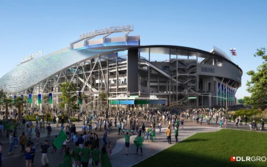 Rendering of Camping World Stadium's renovated Gate C entrance during the day