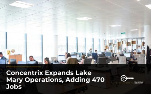 Modern open-concept office with employees working at desks, representing Concentrix's Lake Mary operations expansion.