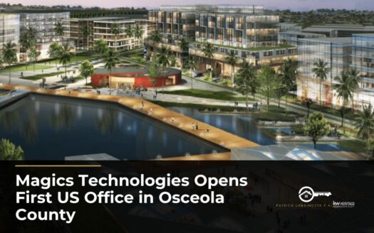 Rendering of NeoCity's waterfront district in Osceola County, featured in Magics Technologies' announcement of its new U.S. office.
