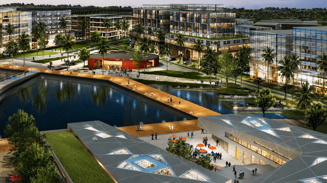 Rendering of NeoCity's waterfront district in Osceola County, featured in Magics Technologies' announcement of its new U.S. office.