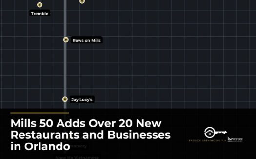 Map showing new business locations along N. Mills Ave in Orlando's Mills 50 district, including Tremble, Rews on Mills, and Jay Lucy's, featured image for blog post on Mills 50 adding over 20 new restaurants and businesses.