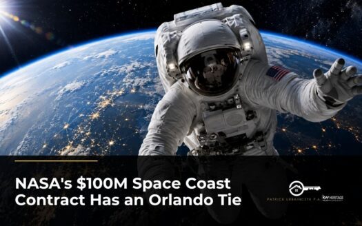 AI-generated illustration of an astronaut in space with Earth in the background, featured image for NASA's $100 million Space Coast contract with an Orlando connection.
