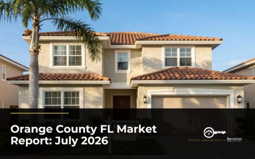 Sold sign in front of a single-family home in Orange County, FL, featured image for the July 2026 Orange County real estate market report.