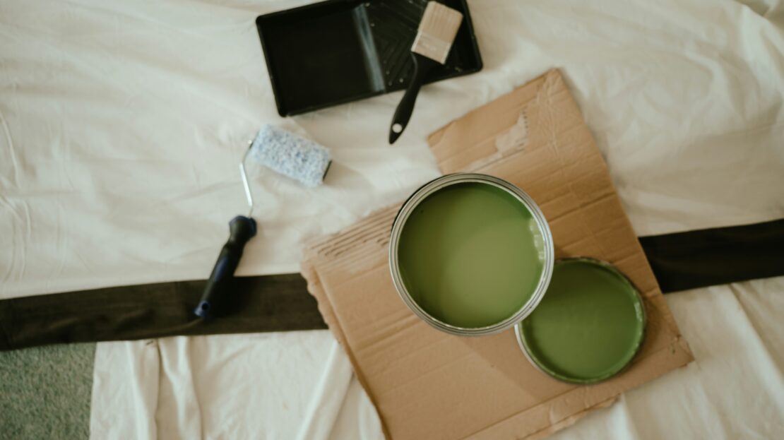Paint supplies for a home improvement project to increase your home value