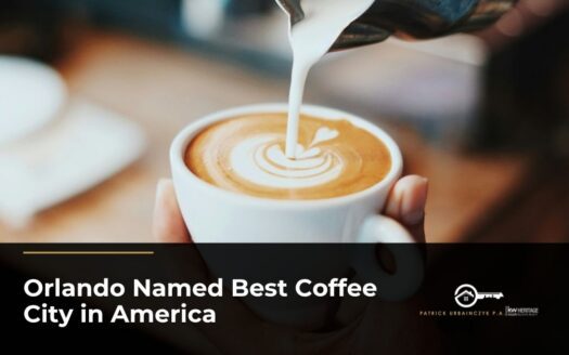 Barista pouring latte art into a coffee cup, Orlando named best coffee city in America