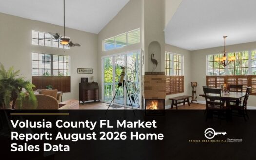 Volusia County FL home interior with fireplace and dining area, featured image for the August 2026 market report