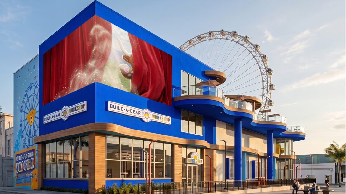 Rendering of the three-story Build-A-Bear Workshop at ICON Park in Orlando
